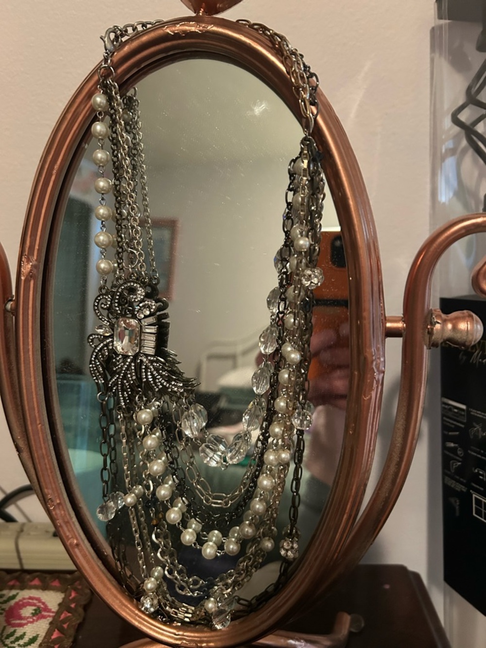 Plunder Multi-Strand Pearl and Crystal Statement Necklace in Silver and White